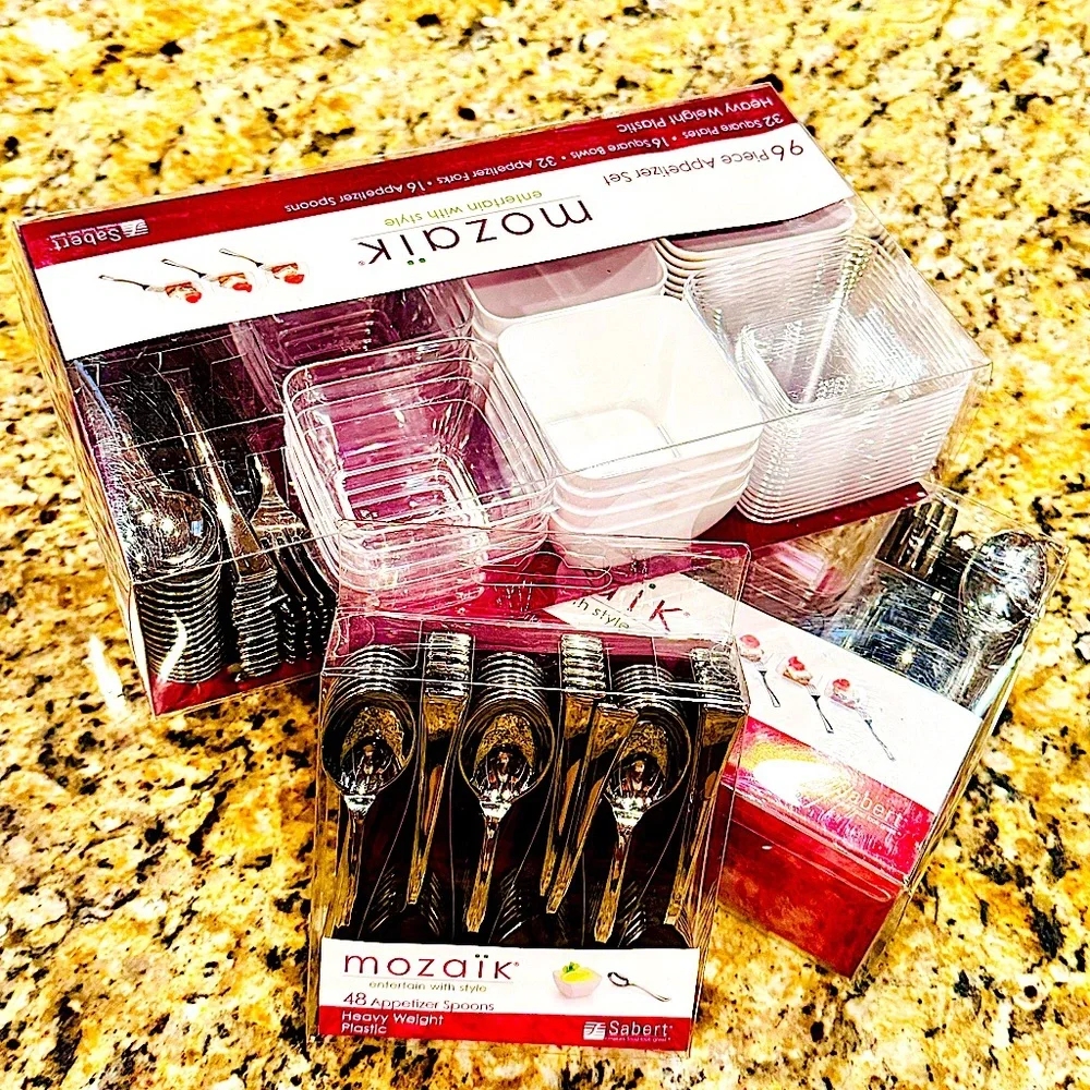 Mozaik Appetizer combo 96 pc.Set- 2 boxes & 48 pc. Spoons - 1 box